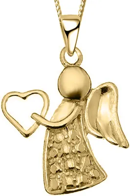 Produktbild von Damen Mädchen Engel 42cm Halskette mit Anhänger echt 925 Sterling Silber Kette Damenkette Schutzengel Kinderkette Halsschmuck Gold A122+Org