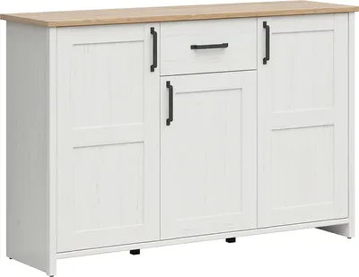 Produktbild von Buffet Aksel mit 1 Schublade und 3 Türen, Weiß und Holzoptik, 148cm