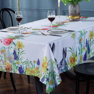Produktbild von Tischdecke Ostern rechteckig knitterfrei schmutzabweisend Frühlingsblumen 152,4 x 259,1 cm Polyester