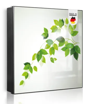 Produktbild von banjado Schlüsselkasten aus Metall, 30x30cm groß mit 32 Haken, als Magnettafel nutzbar, Korpus schwarz, Anschlag rechts, Ranke Gelb Weiß [SKG1 10355]