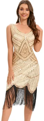 Produktbild von VILOREE 1920 Pailletten verschönert Quasten Falten Flapper Damen Mini Kleid Part