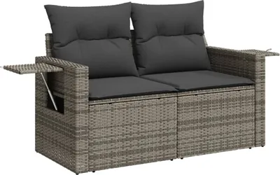 Produktbild von vidaXL Gartensofa 2-Sitzer mit Kissen Grau Poly Rattan