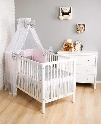 Produktbild von Amilian Babybettwäsche Set 7-teilig – Bettwäsche 100x135 cm, Kissen 40x60, Himmel, Nestchen – für Babybett/Gitterbett – Komplettset für Neugeborene