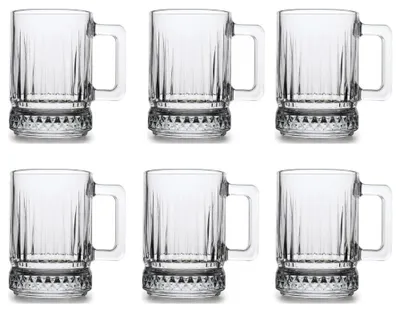 6er-Set Trinkgläser mit Henkel, Kristalldesign, 310 ml, transparent