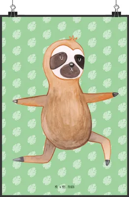Produktbild von Mr. & Mrs. Panda Bild Faultier Yoga DIN A2 - Tropengrün - Geschenk, Plakat, Wandbild, drucke, Deko, Krieger, wanddeko, Namaste, Entspannung