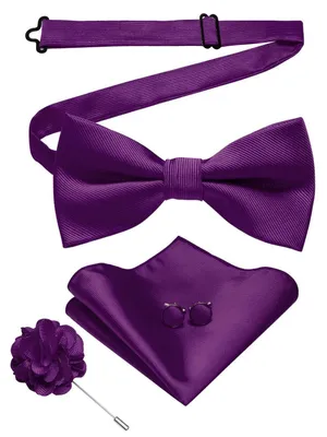 Immagine prodotto di Set da uomo per matrimoni, in tessuto twill, con fazzoletto da taschino, gemelli e spilla floreale, color lilla