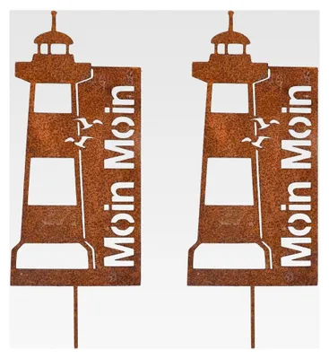 Produktbild von 2er Set Leuchtturm Gartenstecker aus Edelrost für maritime Gartendekoration
