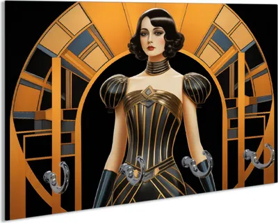 Produktbild von Wallario Schlüsselbrett aus Glas, Motiv: Goldene Ära Diva, 30 x 20 cm mit 4 Haken