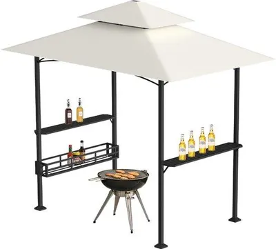 Imagen del producto de Toldo para fiesta, 238 x 148 x 250 cm. Toldo para fiesta con doble cubierta. Toldo metálico para pérgola de jardín, color beige