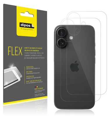 Produktbild von 2x Schutzfolie für Apple iPhone 16 Rückseite Folie, 100% Abdeckung, dipos Flex