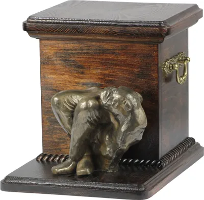 Produktbild von Bulldogge - Eine Urne für die Asche eines Hundes mit einer Statuette, eine elegante Urne für einen Hund, eine außergewöhnliche Urne mit dem Porträt eines Hundes von der Marke Art-Dog.