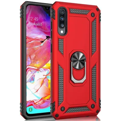 Obrázek produktu pro Galaxy A50 Pouzdro s Kroužkem, Dvouvrstvé Tvrdé PC TPU, Nárazuvzdorné Pouzdro s Stojánku pro Samsung Galaxy A50 červené