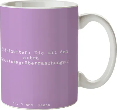 Produktbild von Mr. & Mrs. Panda Tasse Spruch Stiefmutter Überraschungen - Lavendeltraum - Geschenk, herzerwärmende Sprüche, Familie, Kaffeebecher, Motivtasse, Becher, Kaffeetasse, Liebe