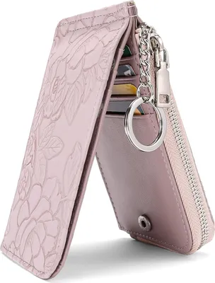 Produktbild von Geldbörse Damen, Portmonee Geldbeutel klein Kreditkartenhalter mit Schlüsselanhänger, Münzfach mit Reißverschluss Slim Wallet & RFID-Schutz Kartenetui
