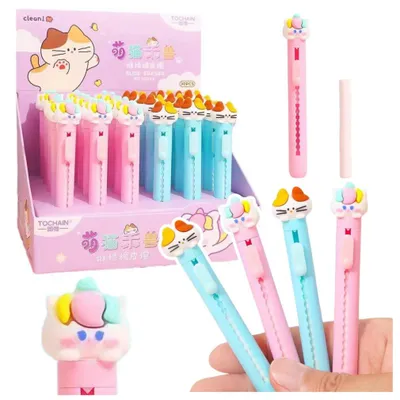 Produktbild von Lean Radiergummi Slip-On Stift Mit Katze Figur Blau Rosa