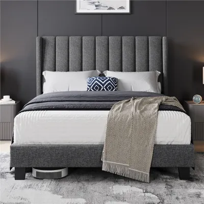 Produktbild von Yaheetech Polsterbett Bettrahmen Gepolstertes Bettgestell Stabiles Doppelbett Familienbett für Schlafzimmer Gästezimmer, 140 x 200 cm, Dunkelgrau