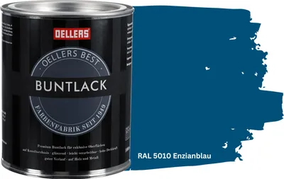 Produktbild von OELLERS Premium Buntlack 1L RAL 5010 Enzianblau Metalllack Holzlack Schutzlack Kunstharz glänzend