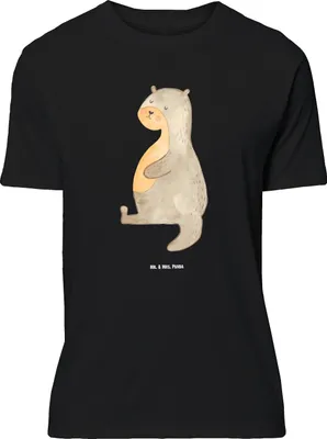 Produktbild von Mr. & Mrs. Panda Tshirt Otter Bauch - Schwarz - Geschenk, Sportmuffel, T-Shirt, Große Größen, voll Gefuttert, Essen. Foodlover, mit Spruch, Shirt, Lustiges, Zufrieden