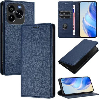 Produktbild von Litchi Leder Handyhülle für Oukitel C65 / C65 Pro Wallet Kartenfächer Standfunktion Hülle Blau