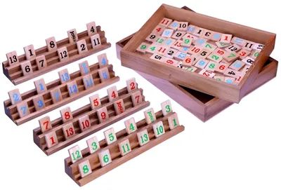 Zdjęcie produktu dla Rummy Okey w drewnianym pudełku - drewniana gra do układania dla 2 do 4 graczy