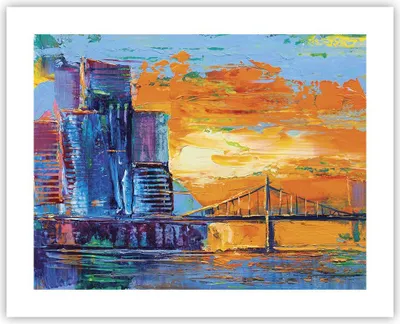 Produktbild von Poster - Poster ohne Rahmen - Stadt Brücke pastos - 50x40 cm - Wand Bild - Wanddeko - Wandbilder - Kunstposter - Wandposter - Bilder - Kunstdruck - Wanddekoration - Wandbild - P2XAA50x40-4392