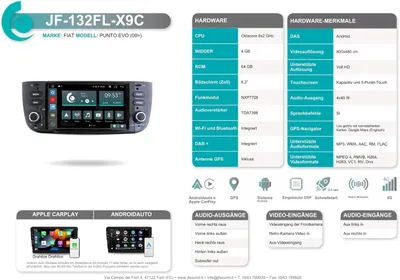 Imagen del producto de Radio para Fiat Punto Evo - Sistema multimedia - Radio con navegador - Android Auto - CarPlay