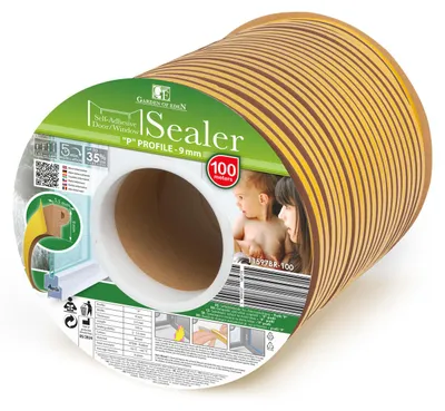 Imagen del producto de Cinta adhesiva para sellado de puertas y ventanas, en rollo – Perfil en P – Color marrón – 100 metros (2 x 50 m) – Para juntas de 2 a 5,5 mm – Caucho EPDM – Aislante, resistente a la intemperie y a los rayos UV – Para puertas y ventanas [11597BR-100]