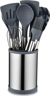 Produktbild von Famanu Kochgeschirr Set 22-teilig mit Edelstahlgriffen - hitzebeständig schwarz (grau)