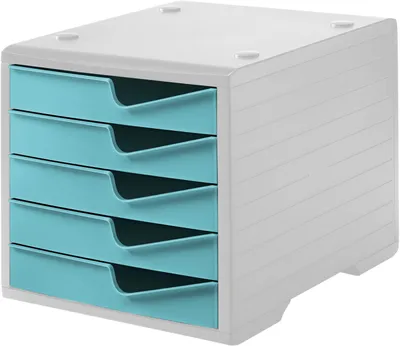 Produktbild von styro Schubladenbox styroswingbox aqua 275-8430.5281, DIN C4 mit 5 Schubladen