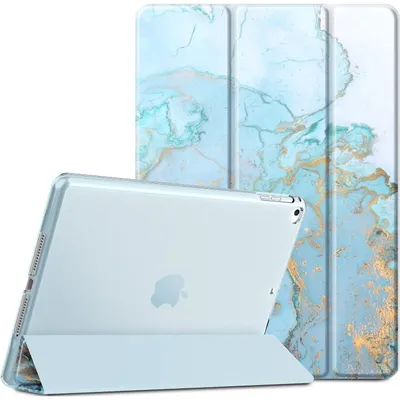Immagine prodotto di Custodia per iPad da 9,7 pollici (6ª/5ª generazione), iPad Air 1ª/2ª generazione, ultra sottile, trasparente opaca, motivo marmo blu, con funzione stand, con funzione di attivazione/spegnimento automatico