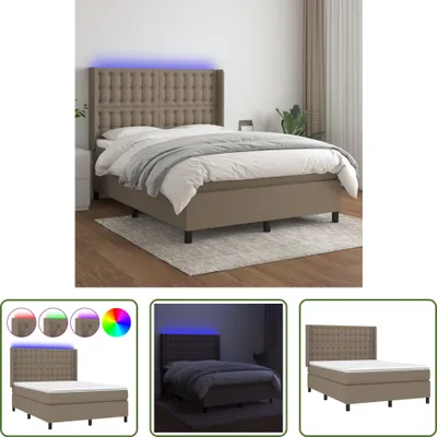 Produktbild von The Living Store Boxspringbett mit Matratze & LED Taupe 140x190 cm Stoff
