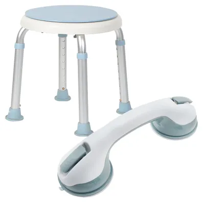 Produktbild von QEENTOE 360° Duschhocker mit Saugnapf‑Haltegriff, rutschfester Badehocker für Senioren und Schwangere, für Dusche und Badewanne, Modell A