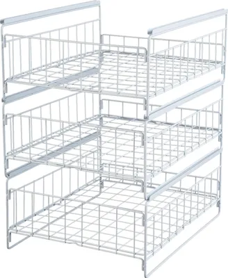 Obrázek produktu pro Výsuvný organizér, třípatrový design, odolná uhlíková ocel, bílá, S, 3 patra