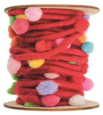 Produktbild von Filzkordel mit Pompons, rot 5M/Rolle