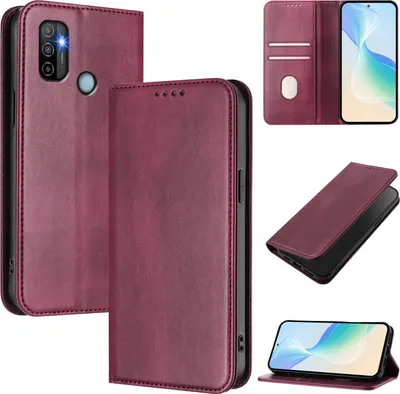 Image de Etui pour Oppo A32/A53 4G/A53S 4G/A33 2020, étui en cuir vintage avec protection RFID, fentes pour cartes, support Rouge