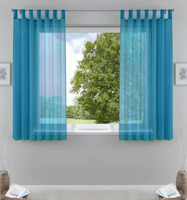 Produktbild von 2er-Pack Gardinen Transparent Vorhang Set Wohnzimmer Voile Schlaufenschal mit Bleibandabschluß HxB  175x140 cm Türkis 61000CN