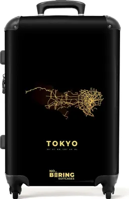 Produktbild von NoBoringSuitcases.com® Großer Koffer - Tokio - Stadtplan - Karte - Gold - Japan - Kombinationsschloss TSA - Hartschalen Trolley 4 Rollen - 72 liter - Reisekoffer - 66 cmKoffer Mittelgroß 67x43x25 cm, 72L,