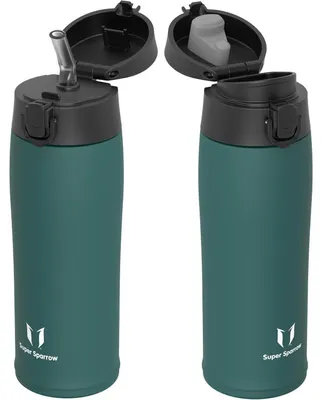Immagine prodotto di Borraccia in acciaio inossidabile, tazza termica da 500 ml, verde scuro, priva di BPA, a prova di perdite, con 2 coperchi