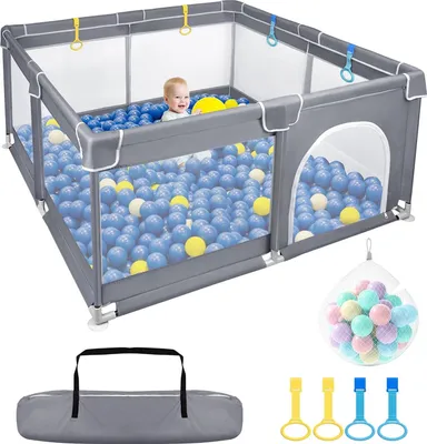 Obrázok produktu pre XINZI detská ohrádka detská ohrádka bezpečnostná brána 127x127 cm detská ohrádka bazén s loptou detská ohrádka centrum aktivít bezpečnostná brána, tmavo šedá