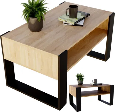 Image de Table d'appoint en bois stratifié, rectangulaire, stable, imitation chêne Sonoma, dimensions : 45 x 53,6 x 92 cm