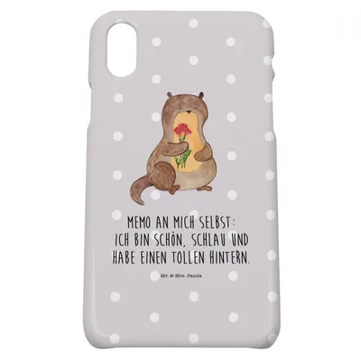 Produktbild von Mr. & Mrs. Panda Iphone 10 Handyhülle Otter Blumenstrauß - Grau Pastell - Geschenk, Süß, Selbstliebe, Handy, Positiv, X, Achtsamkeit, Hülle, Seeotter, Cover