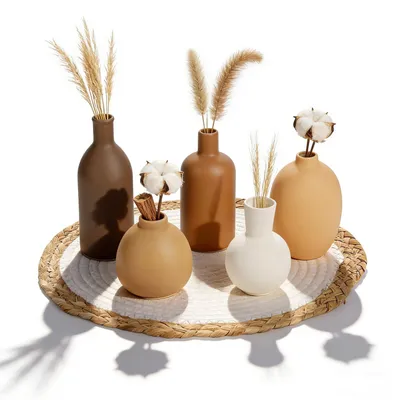 5er Set Keramikvasen, neutrale Erdtöne, Boho-Stil, handgefertigt, matt