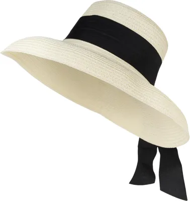 Produktbild von styleBREAKER Damen Sonnenhut mit breitem Schwarzem Zierband, breite Krempe, Strohhut, Papierstroh Hut 04025036