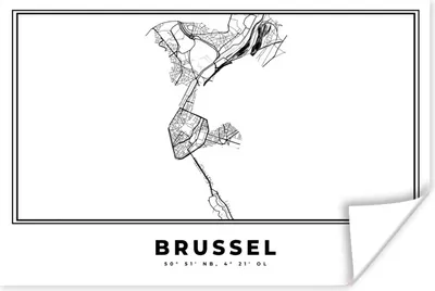 Produktbild von MuchoWow® Poster Belgien - Brüssel - Stadtplan - Karte - Schwarz und weiß - Karte 180x120 cm - Fotoplakat