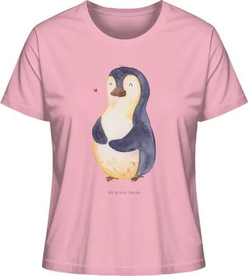 Produktbild von Mr. & Mrs. Panda Oberteil Damen Pinguin Diät Größe L - Baumwolle Pink - Geschenk, Basic Shirt, Bauch, T-Shirt, Sommershirt, Kurzarmshirt, Abnehmen, glücklich, Motivation