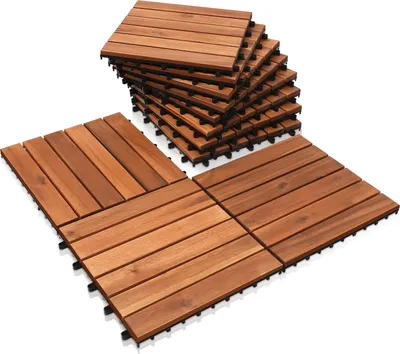 Produktbild von Jayseuw Holzfliesen Terrassenfliesen Bodenfliesen Balkonfliesen Akazien-Holzfliesen 30 x 30 cm leicht verlegbar 11x