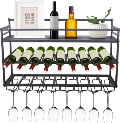 Produktbild von 3Tier Moderner Wandmontiertes Weinregal mit Glashalter,  Flaschenhalter für die Wandmontage, Wandregal