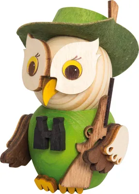 Produktbild von Drechslerei Kuhnert - Mini-Eulen aus Holz - Jäger - ca. 7 cm groß - als Dekoration oder Geschenk geeignet