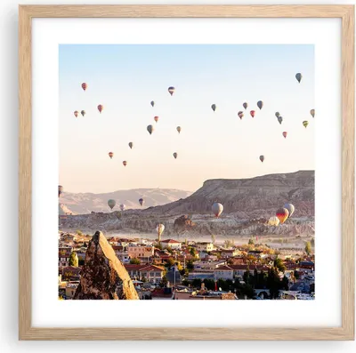 Produktbild von Gerahmtes Poster - Rahmen in heller Eiche - Berge Ballon Flug - 40x40 cm - Wand Bild - Wanddeko - Wandbilder - Wandposter - Bilderrahmen - Bilder - Kunstdruck - Wandbild - P2NAC40x40-3997