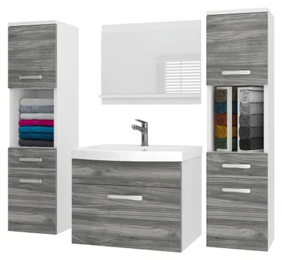 Immagine prodotto di Set di mobili da bagno BELINI PRI M6 120 cm Glamour in legno opaco - Mobile da bagno moderno con lavabo e specchio, completamente accessoriato, montaggio a parete
